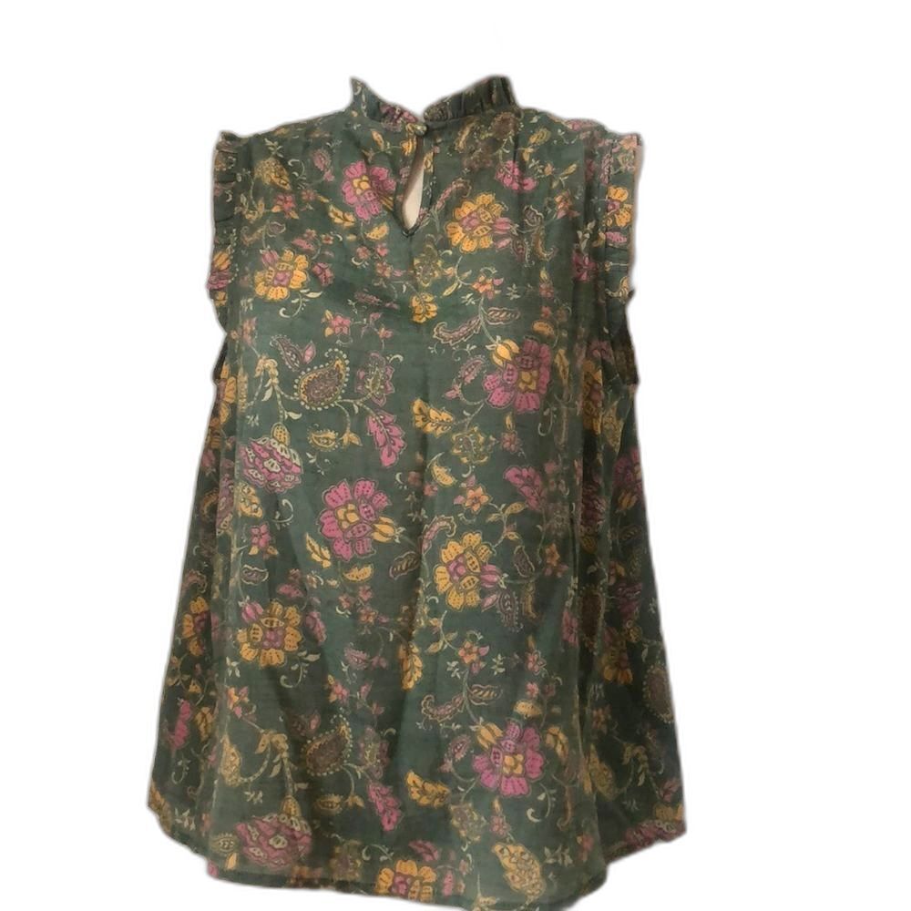 Nanette Lepore medium sage prairie green ruffled smocked blouse.